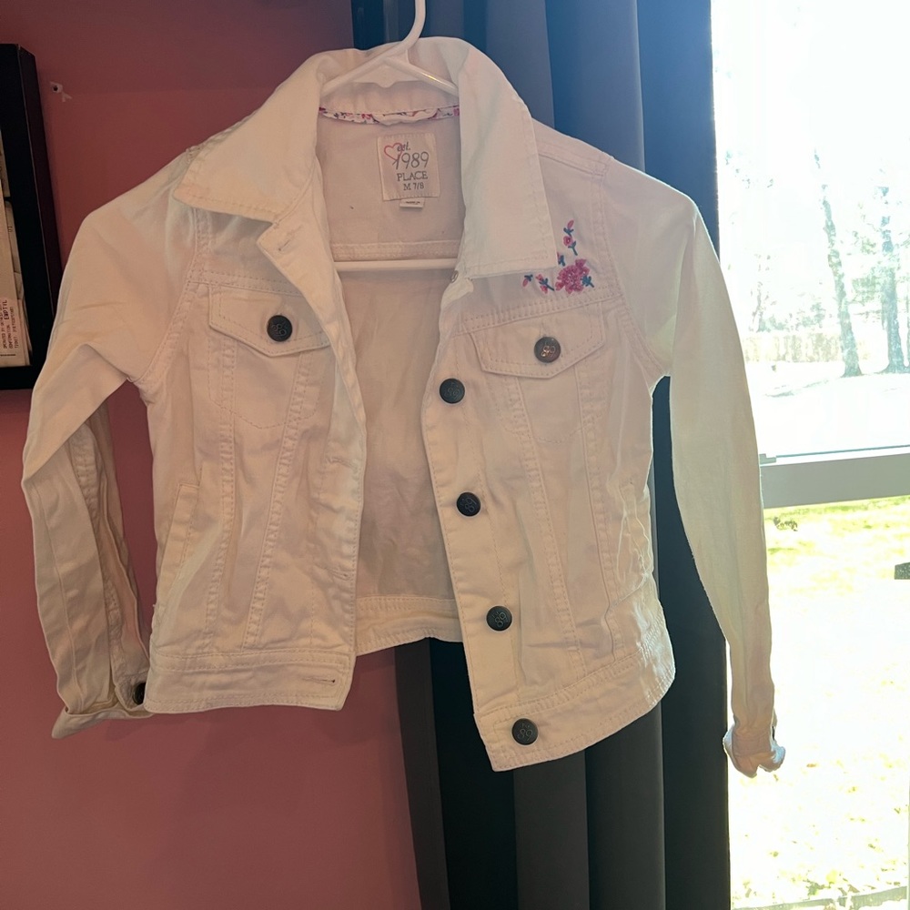 Girls white Jean jacket with flowers